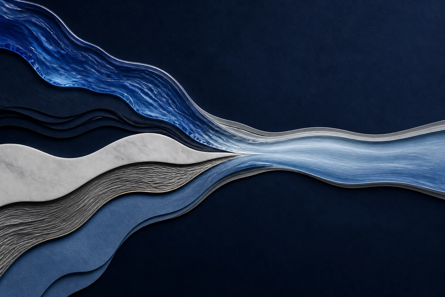 Two streams of layered material converging into one
