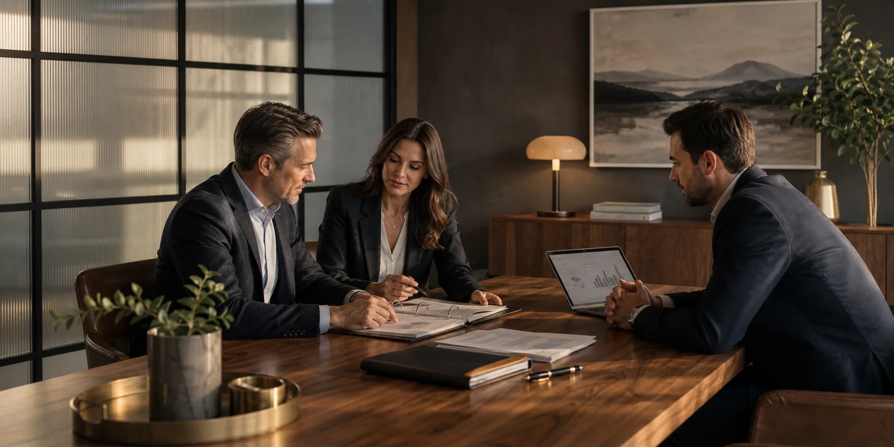A succession planning meeting around a boardroom table